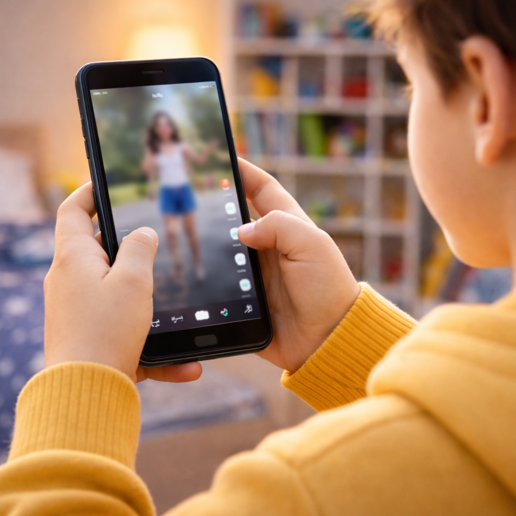 Kind auf TikTok im Schlafzimmer